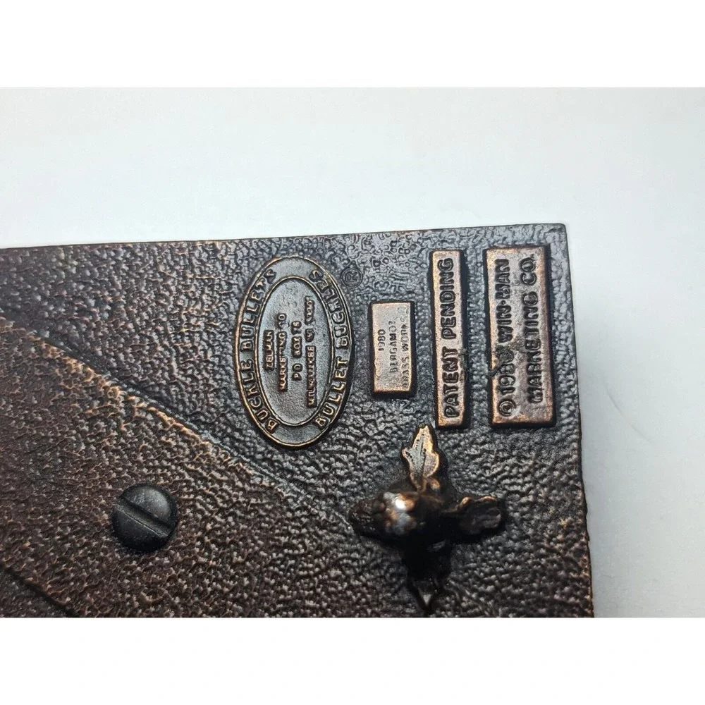 Vintage 1980 Bergamot Brass Works Bullet Belt Buckle Win-Ryan Marketing Bronze